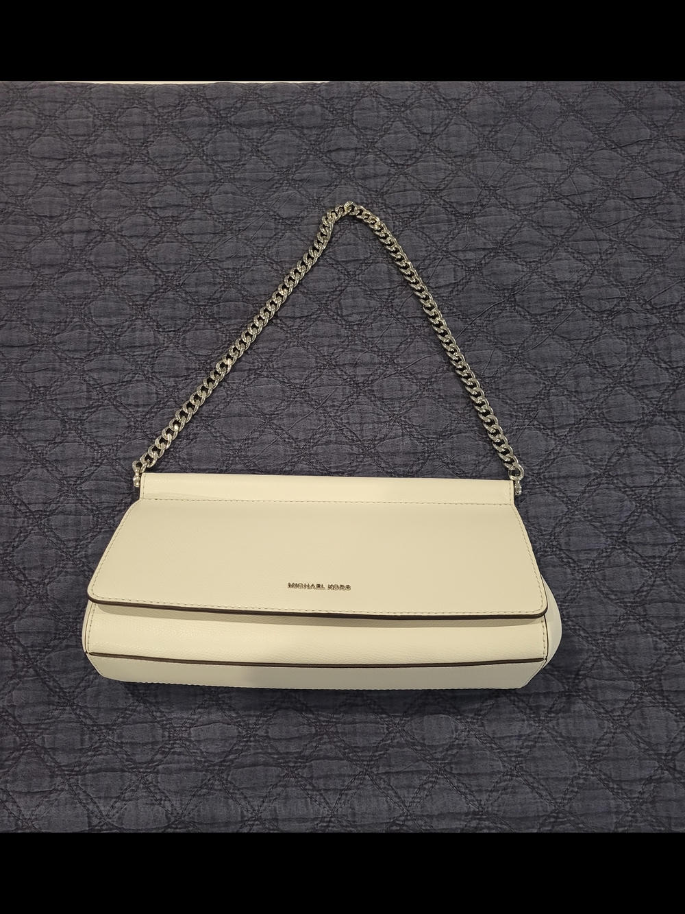 Michael Kors White Medium Leather Shoulder Bag with Chain Strap